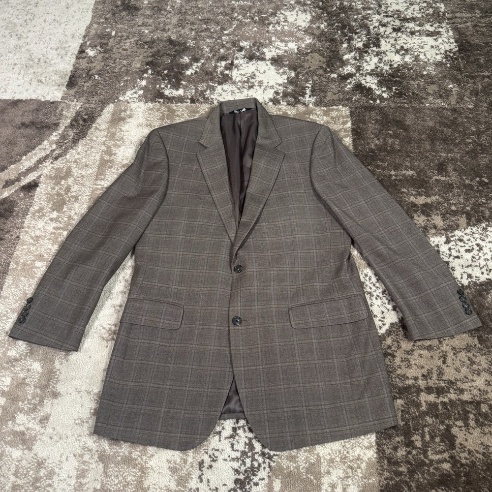 JOS A BANK Blazer Mens 42L Brown Windowpane Wool SportCoat Suit Jacket